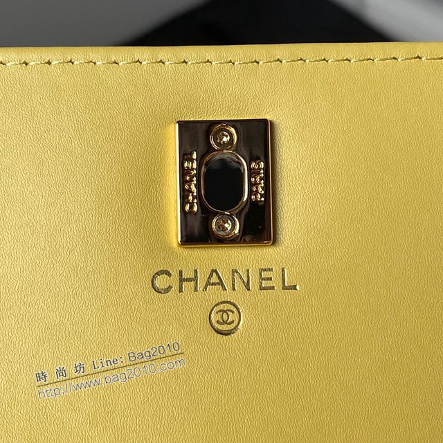 Chanel專櫃新款23s風琴黑金牛皮woc鏈條女包 AP3321 香奈兒經典黑金荔枝皮包包掛飾手袋 djc5211